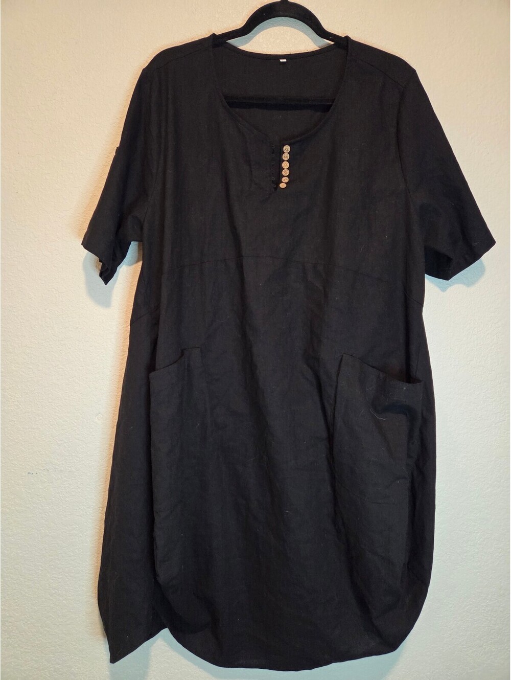 minibee Black Linen Cotton Button Front Dress Size L